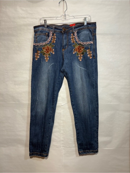 V Christina Denim - V Cristina 12 Floral Embroidered Distressed Skinny Jeans Boho Medium Wash GUC
